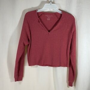 American Eagle Soft & Sexy Ribbed V-Neck Cropped Top -Size Small